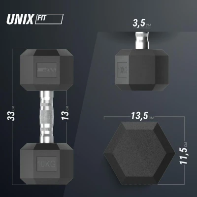 Гантель гексагональная UNIX Fit обрезиненная 10 кг, 2 шт.
