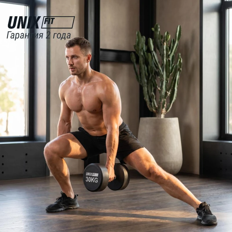 Гантель UNIX Fit PRO круглая обрезиненная 30 кг / шт.