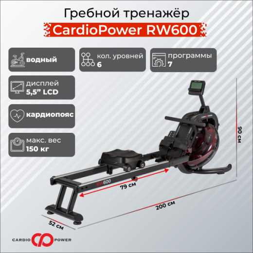 Гребной тренажер CardioPower RW600 — купить в Туле в магазине тренажеров