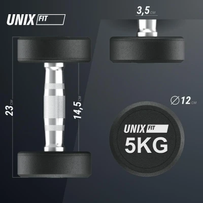 Гантель UNIX Fit PRO круглая обрезиненная 5 кг, 2 шт.