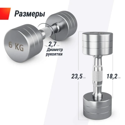 Гантель UNIX Fit PRO круглая хромированная 6 кг, 2 шт.