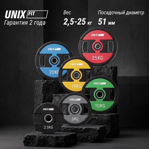 Набор дисков уретановых с хватом UNIX Fit PRO от 2,5 до 25 кг, 6 шт.