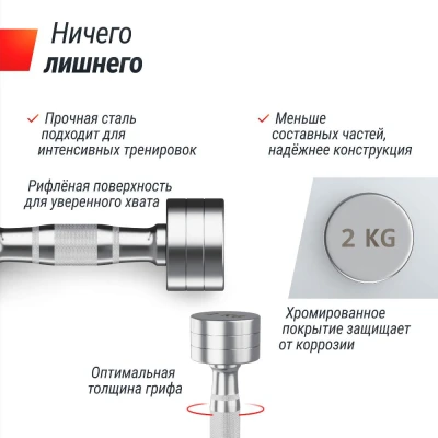 Гантель UNIX Fit PRO круглая хромированная 2 кг, 2 шт.