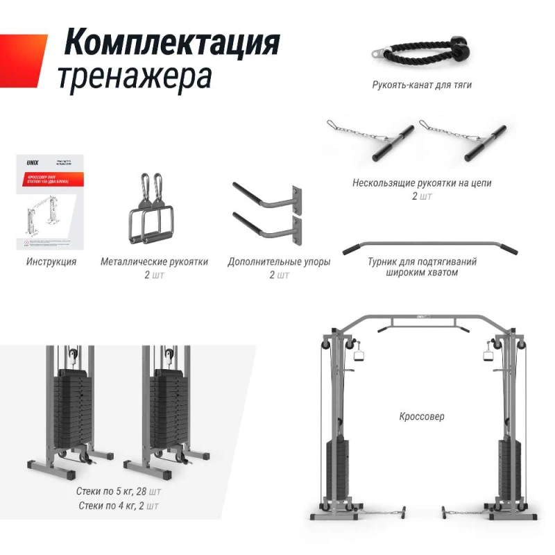 Кроссовер UNIX Fit Station 150 (два блока) — профессиональный тренажер для зала