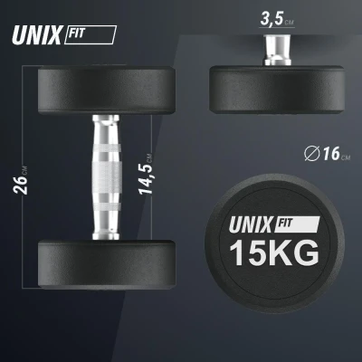 Гантель UNIX Fit PRO круглая обрезиненная 15 кг, 2 шт.