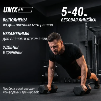 Гантель гексагональная UNIX Fit обрезиненная 7,5 кг, 2 шт.