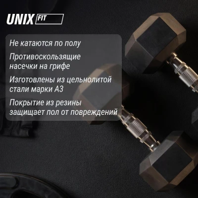 Гантель гексагональная UNIX Fit обрезиненная 10 кг, 2 шт.