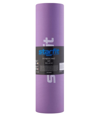 Коврик для йоги и фитнеса FM-301, NBR, 183x61x1,0 см, фиолетовый пастель