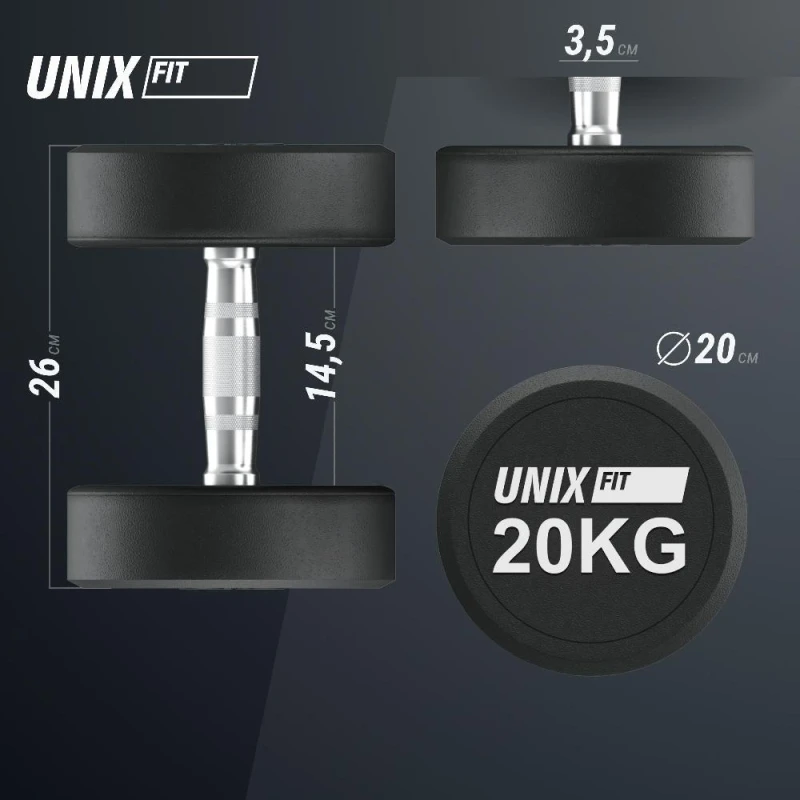 Гантель UNIX Fit PRO круглая обрезиненная 20 кг / шт.