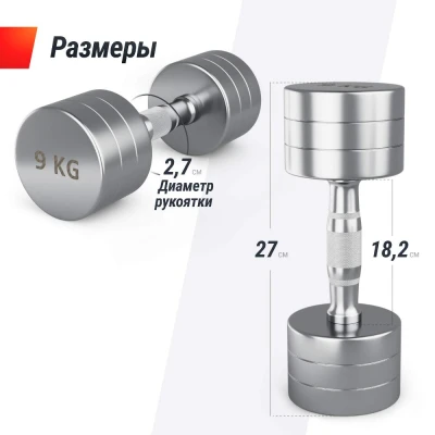 Гантель UNIX Fit PRO круглая хромированная 9 кг, 2 шт.