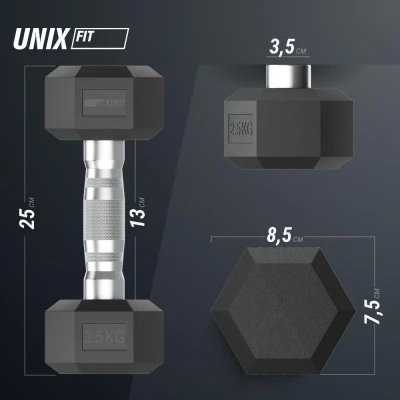 Гантель гексагональная UNIX Fit обрезиненная 2,5 кг, 2 шт.