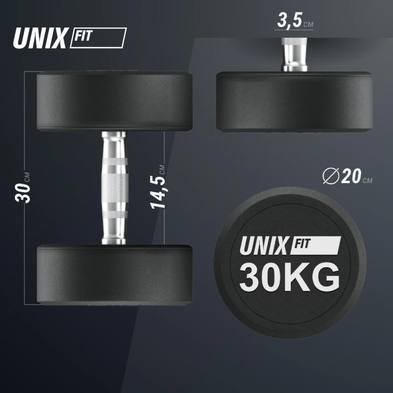 Гантель UNIX Fit PRO круглая обрезиненная 30 кг / шт.