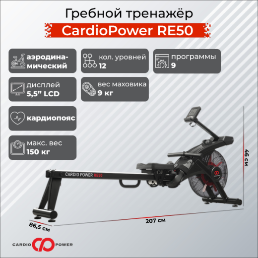 Гребной тренажер CardioPower RE50 — купить в Туле в магазине тренажеров