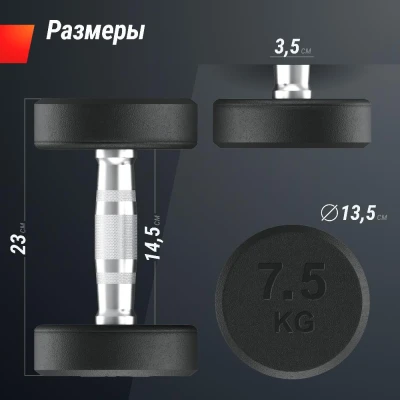 Гантель UNIX Fit PRO круглая обрезиненная 7,5 кг, 2 шт.