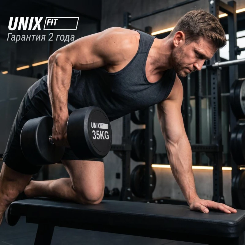 Гантель UNIX Fit PRO круглая обрезиненная 35 кг / шт.