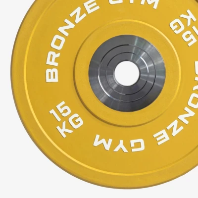 Диск олимпийский BRONZE GYM тяжелоатлетический желтый 15 кг