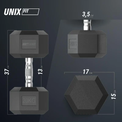 Гантель гексагональная UNIX Fit обрезиненная 20 кг / шт.