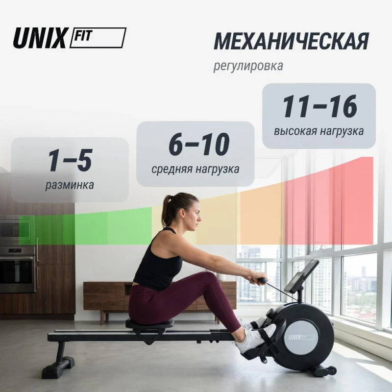 Гребной тренажер UNIX Fit Techno Rower 360 с механической нагрузкой — купить в Туле в магазине тренажеров