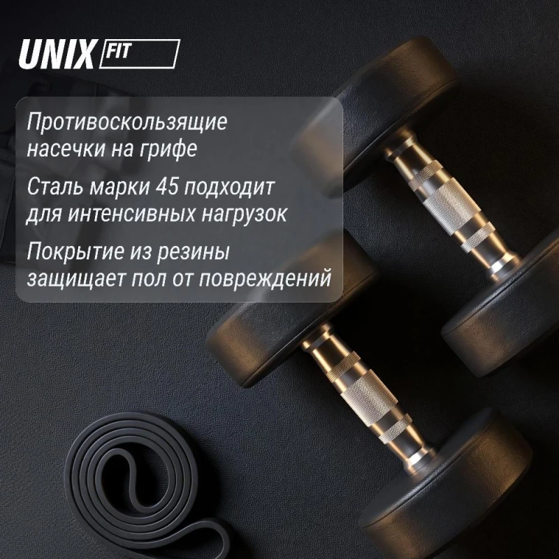 Гантель UNIX Fit PRO круглая обрезиненная 40 кг / шт.