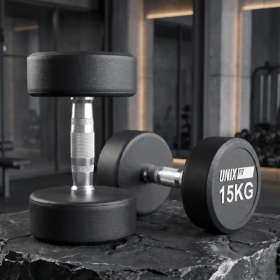 Гантель UNIX Fit PRO круглая обрезиненная 15 кг, 2 шт.