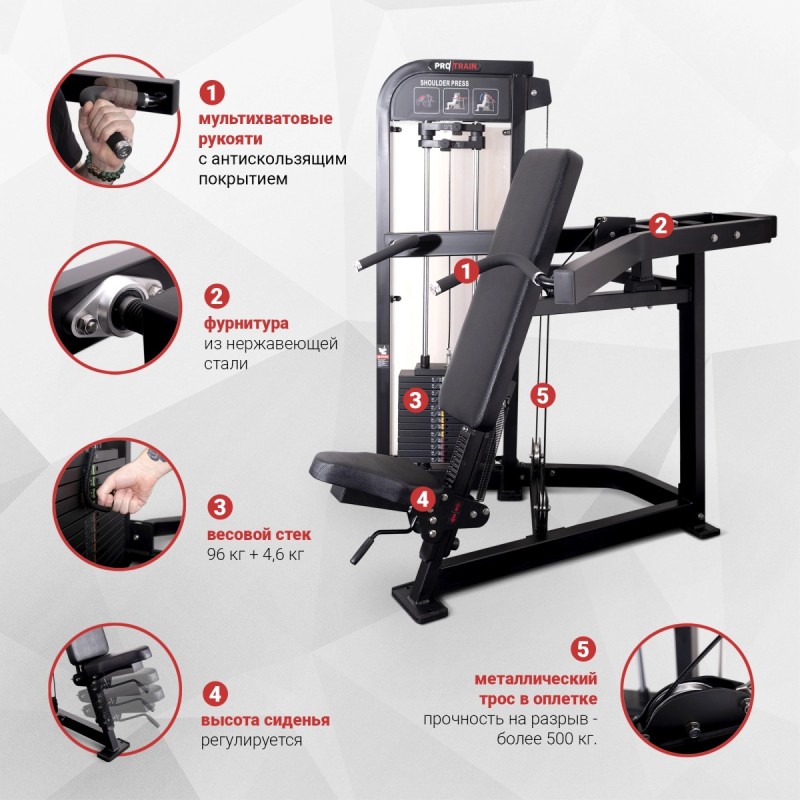 Плечевой жим сидя Protrain CP104 — тренажёр для зала, купить по выгодной цене