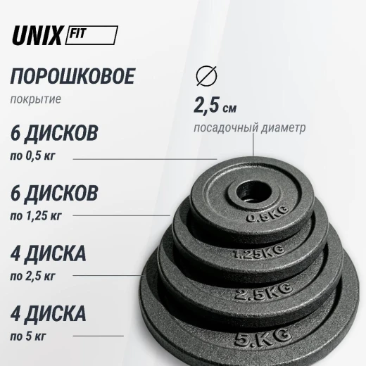 Набор гантелей и штанга UNIX Fit в кейсе 50 кг