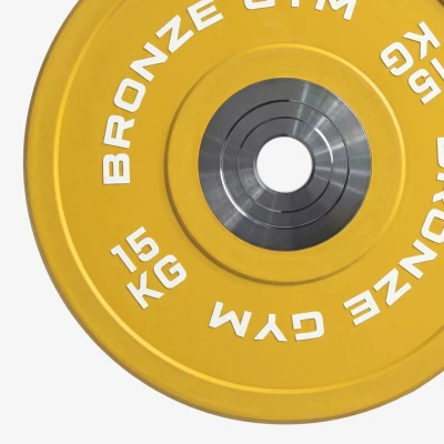 Диск олимпийский BRONZE GYM тяжелоатлетический желтый 15 кг